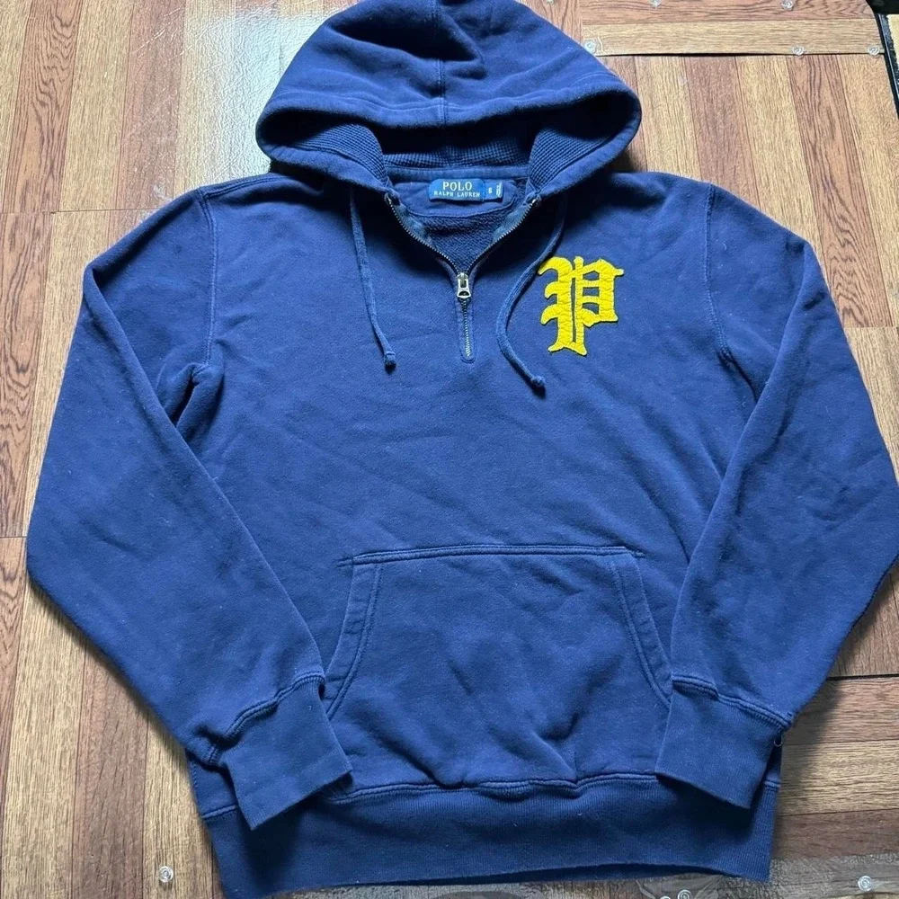 Polo Ralph Lauren Blue Y2k Fleece Phillie Quarter Zip Hoodie Small